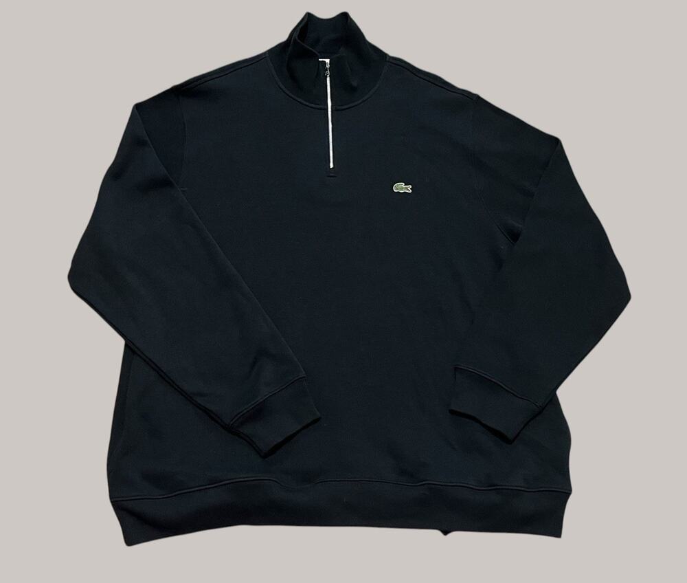 Lacoste Classic Fit 8 Sweater Mens 3XL Black 1/4 Zip Pockets Pullover Cotton